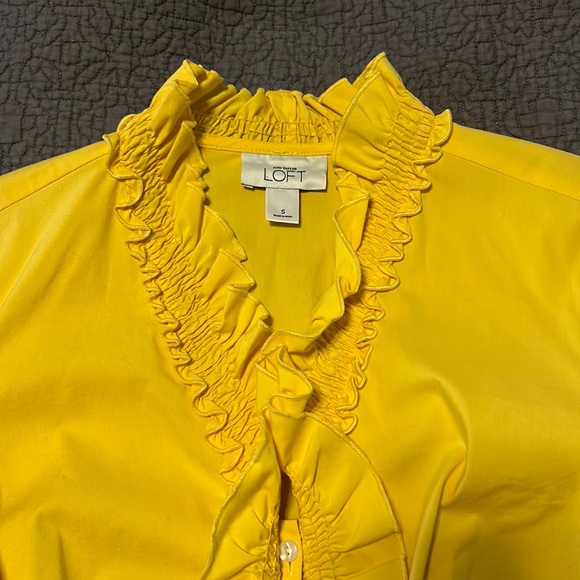 Beautiful Marigold ruffled LOFT button down shirt - Picture 1 of 4